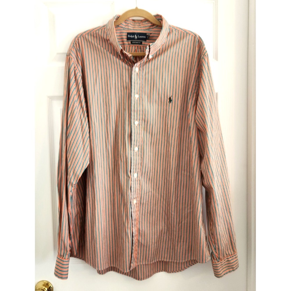 Ralph Lauren Men's Shirt Sz 18 XXL Custom Fit Striped Button Down 100% Cotton